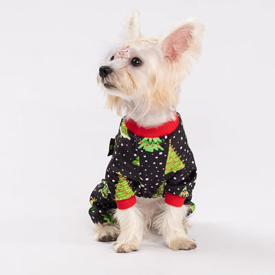 Fitwarm Christmas Tree Dog Pajamas, Christmas Clothes for Small Dogs Boy Girl, Holiday Pet Outfit, Black, Red, Green, Yellow, Medium
