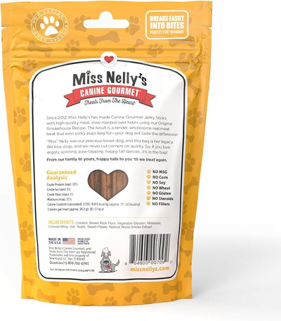 Miss Nelly's - Chicken Jerky Dog Treats - Soft Sticks - USA Made and Sourced - Original Smoke House Recipe - Small Batch Chicken Jerky for Dogs - Minimally Processed - 8 oz. Bag