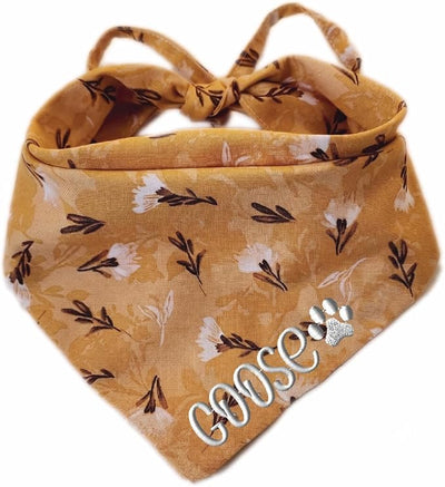 Embroidered Bandana, Dandelion Print on Brown, Medium