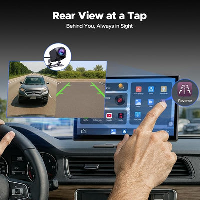 Volam 9'' Carplay Screen with Net-Flix YouTube and 1080P Backup Camera Upgraded Android Auto Screen Portable AI Magic Video Box Built-in Apps Voice Control Car GPS for iOS 10+ Android 11+