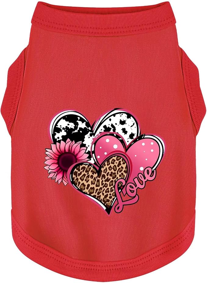 Discover Cozy Cotton Canine Wear: Soft, Lightweight, and Breathable Dog Shirt Vest with Eye-Catching Graphics (Hearts and Love), Keeping Your Furry Friend Comfy! Red 4XL