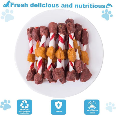 Triple Flavored Dog Kabobs, Rawhide Chews with Chicken Beef and Liver, High Protein 52% Puppy Training Snacks, 16 Ounces
