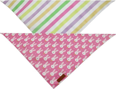 Realeaf Easter Dog Bandanas 2 Pack, Reversible Pink Bunny Colorful Stripe Spring Pet Scarf for Girl,Holiday Bandana for Small Medium Large and Extra Large Dogs (Large)