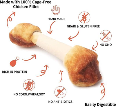 LuvChew Chicken Dog Chew Bones Medium, Rawhide Free, Grain Free, Made with Real Chicken & Wholesome Vegetables, Knotted Bones Medium 5pcs/Pack