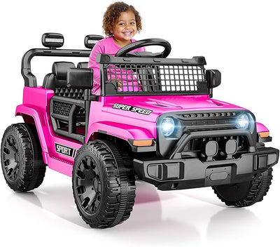 12V Ride on Toys with Parent Remote Control, Toddler Electric Car with Spring Suspension, LED Lights & Music Player - Safe Battery Car for Kids, Easy to Assemble, Pink