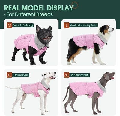 Kuoser Dog Coat Thermal Fleece Lined Dog Jacket, Adjustable Hook & Loop Dogs Coats for Medium Dogs Windproof Reflective Puppy Snow Jackets Pet Cold Weather Clothes with Harness Hole, Pink, M