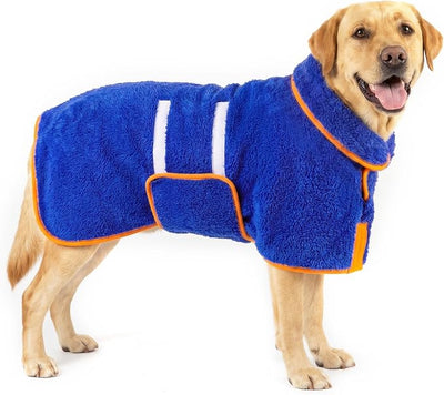 Bienbee Dog Bathrobe, Quick Drying Super Absorbent Pet Robes for Small Medium Large Dogs, Drying Coat for After Bath & Swim, Warm & Cozy Dogs Towels, Dog Puppy Bath Supplies, Dark Blue L