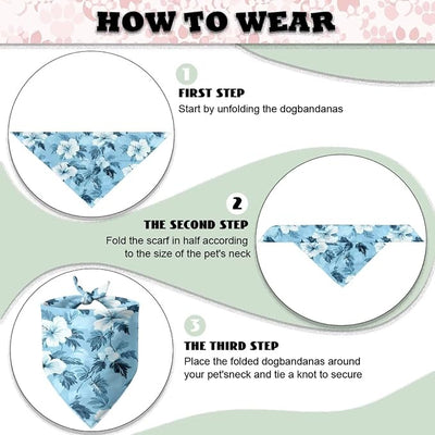 KEIAHUAN Blue Hibiscus Flowers Dog Bandanas 1 Pack Triangle Reversible Pet Scarf for Boys and Girls Adjustable Fit Dog Scarfs Pet Scarves Bib Handkerchief