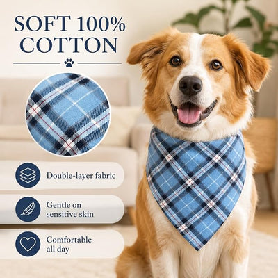 Boy Dog Bandana Medium-Blue Black DogPlaid Handkerchief Accessories for Small Medium Dogs(M)