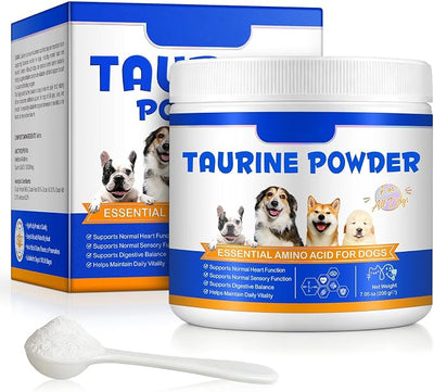 Taurine Powder for Dogs, Pure Taurine Supplement for Heart Function, Vision, Skin & Coat, Daily Energy Support, Easy Mix Unflavored Dog Food Topper with Scoop, 200g