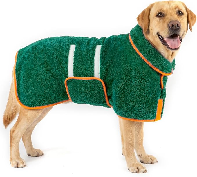 Bienbee Dog Bathrobe, Quick Drying Super Absorbent Pet Robes for Small Medium Large Dogs, Drying Coat for After Bath & Swim, Warm & Cozy Dogs Towels, Dog Puppy Bath Supplies, Green L
