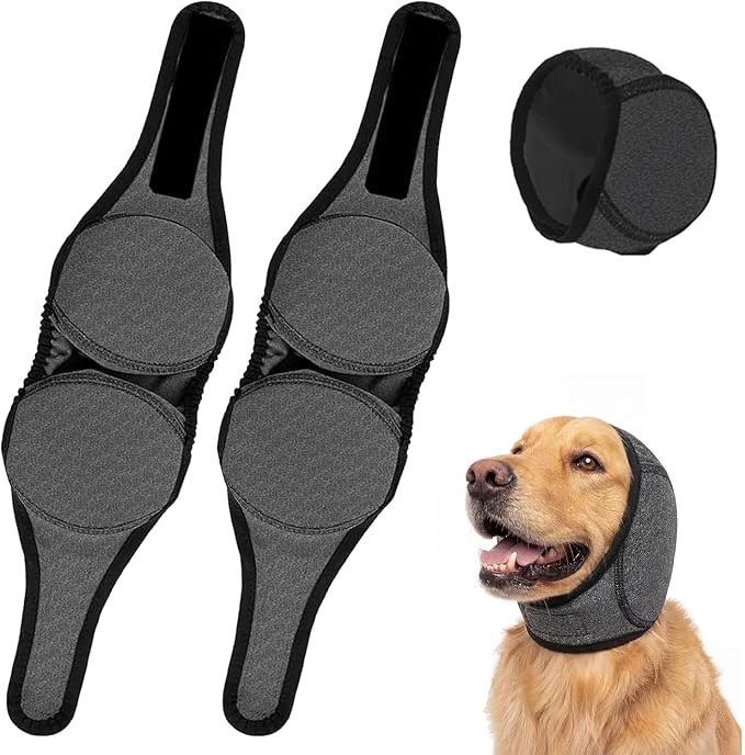 2PCS No Flap Ear Wraps for Dogs, Dog Ear Muffs Noise Protection, Adjustable Calming Dog Ear Protection, Soft Breathable for Grooming, Thunder, Fireworks & Travel (Grey, S)
