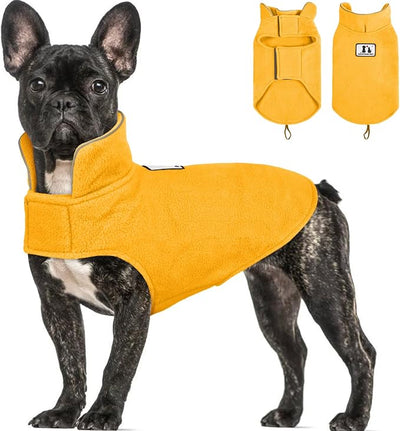 DENTRUN Reversible Dog Coat - Windproof Polar Fleece Vest with Reflective Neck Strips, Hook & Loop Closures, Sleeveless Cold Weather Jacket for Small Dogs (XS, Tiny Dogs Gear)