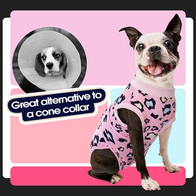 FUAMEY Recovery Suit for Dogs After Surgery,Soft Breathable Dog Bodysuit E-Collar & Cone Alternative Surgical Suit,Male Female Dog Neuter Spay Suits Anti Licking Wounds Onesie Pink Leopard M