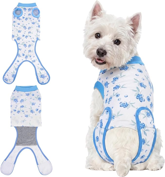 Recovery Suit for Dogs Cats, Dog Surgery Suit for Female Spay Male Neuter | Anti-Licking Dog Cone Alternative Onesie, Dog Surgical Recovery Suit After Abdominal Wounds, Blue, Small
