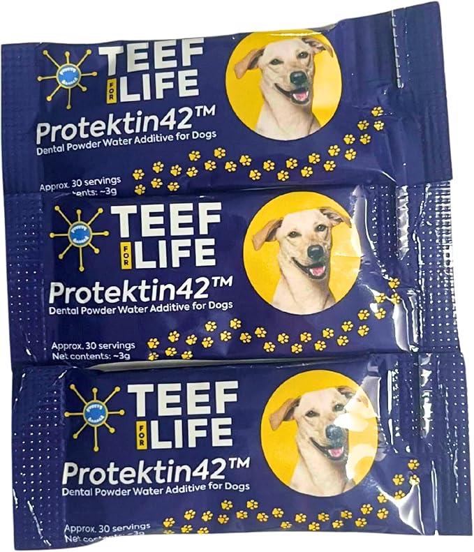 TEEF for Life Protektin42 Prebiotic Dog Dental Powder Refill - 90 Servings (3 Packets) Tasteless Natural Water Additive for Dogs, Teeth Cleaning, Bad Breath, Tartar & Plaque Remover, 4-Ingredients