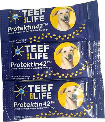 TEEF for Life Protektin42 Prebiotic Dog Dental Powder Refill - 90 Servings (3 Packets) Tasteless Natural Water Additive for Dogs, Teeth Cleaning, Bad Breath, Tartar & Plaque Remover, 4-Ingredients