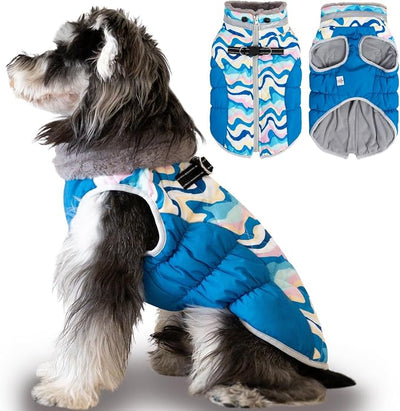 CuteBone Blue Dog Winter Coat with Harness, Reflective Warm Jacket for Medium Large Dogs, Snowsuit with Zipper
