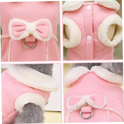 Dog Winter Coat Jacket Fleece Vest |Dog Fleece Jumper for Small Girls Warm Coat Soft Vest with Bow and D-Ring Cute Winter Clothes with Fuzzy Collar S