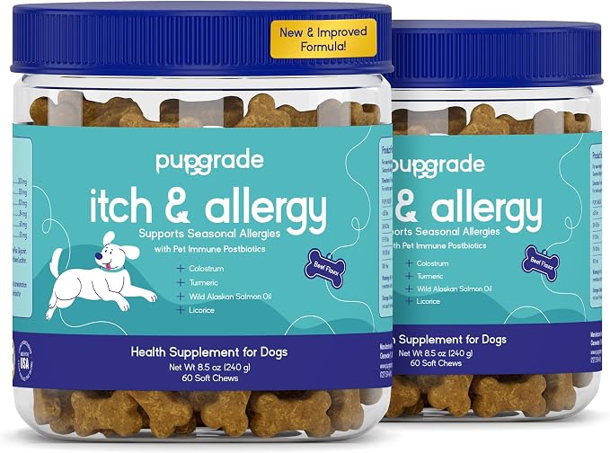 PupGrade Itch & Allergy Soft Chews for Dogs – Helps Reduce Occasional Itching – Skin & Coat Support Supplement with Pet Immune Postbiotics & Salmon Oil – Probiotic Immune & Gut Support – 120 Count