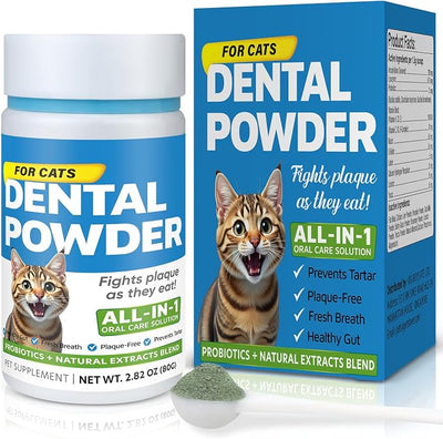 Cat Dental Powder, Bad Breath Tartar Control, Help Gingivitis and Stomatitis | Plaque Off with Natural Extracts & Probiotics