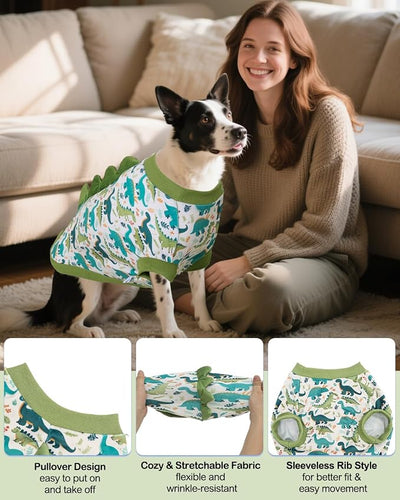 CuteBone Dinosaur Costume Dog Shirt, Stretchy Velvet T-Shirt Clothes for Medium Dogs, Soft & Breathable Pet Tee Outfit Frenchie Apparel for Daily Wear, Cozy Pullover Design Puppy Fashion COSBX03XXL