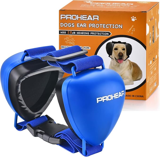 PROHEAR Ungrade GEL Pads Dog Ear Muffs Hearing Protection for Dogs, NRR 28dB for Thunder, Hunting, Tourism,Small - Blue
