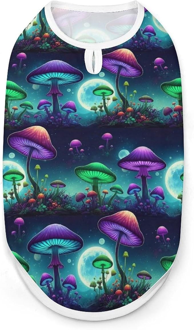 Cute Pet Sleeveless Vest Trippy Mushroom World, Soft Fabric Dog Shirt for Small Medium Puppies, Daily Casual Pet Clothing, X-Large