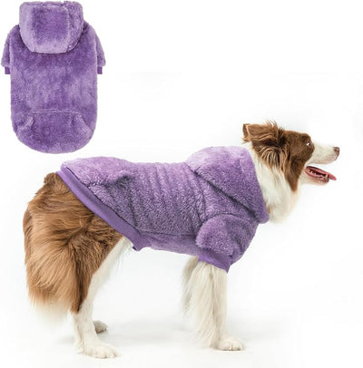 SCENEREAL Fleece Dog Sweaters Hoodie for Small Medium Large Dogs Girls Boys, Plush Fuzzy Dog Clothes Hoodies with Leash Hole, Winter/Fall Puppy Cold Weather Coat, Sherpa Hooded Sweatshirt, Purple ML