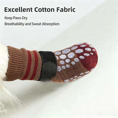 PUPTECK Anti-Slip Dog Socks with Double Sides for Small Medium Large Dogs Hardwood Floors Prevents Licking, Dog Shoes for Hot Pavement Traction Control Paw Protector for Senior Dogs, Striped Brown L