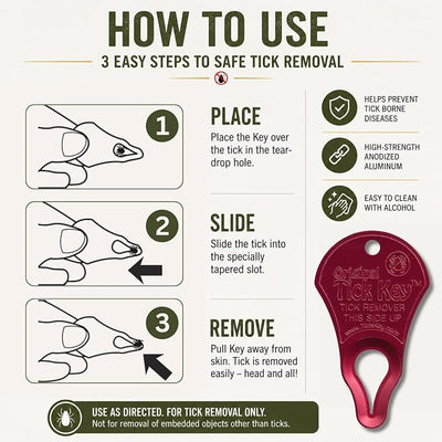 The Original Tick Key - Tick Detaching Device - Portable, Safe and Highly Effective Tick Detaching Tool (Red)