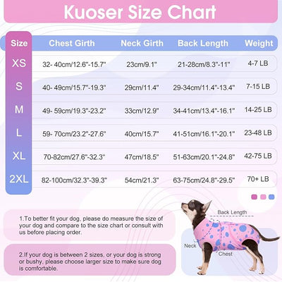Kuoser Dog Surgery Suit, Soft Dog Spay Recovery Suit Female, Anti Licking Neuter Recovery Suit for Male Dogs, Post-Op Pet Surgical Suit Protective Wear E-Collar & Cone Alternative,Pink Polka Dots XS