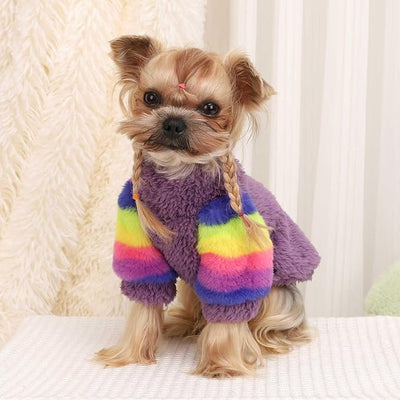 YIKEYO Dog Sweaters for Small Dogs, Chihuahua Fleece Clothes, Small Clothes Winter Warm Puppy Sweaters Boys Girls, Rainbow Sleeve Sweater,Tiny Dog Outfits for Teacup Yorkie(Purple, XX-Small)