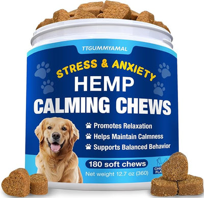 Hemp Calming Chews for Dogs - Advanced Dog Calming Chews - Anxiety Relief Treats for Dogs - Hip and Joint Supplement Support - Dog Supplements for Storms, Fireworks, Thunder, Barking 180 Treats