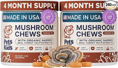 Pets are Kids Turkey Tail Mushroom for Dogs with Organic Real Turkey Tail™ - 8:1 Extract Mushroom Chews for Immune System Health, Gut, Skin & Joint Support - Reishi, Lion's Mane - 240 Chews