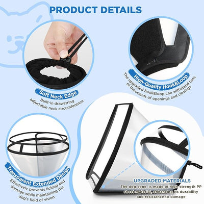 BONTHEE Dog Cone Collar for Surgery Recovery,Adjustable Transparent Pet Recovery Collar for Large Medium Small Dogs & Cats, Protective Elizabethan E-Collar for Wound Healing, Anti-Lick & Bite-S