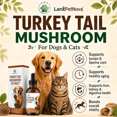 Turkey Tail Mushroom Extract for Senior Dog Lipoma Skin Lumps Tissue Repair | for Dogs & Cats Inflammation Balance, Organ Protection & Anti-Aging, Immune Health, Anxiety Relief, Dual Extraction Process