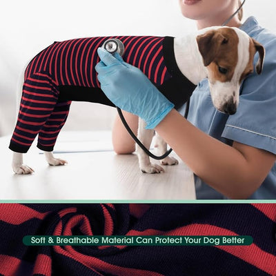 Kuoser Dog Recovery Suit with Anti Licking Rear Leg Sleeve, Red 2XL | Abdominal Dog Surgical Suit with Pants Cover Protect Wounds, Dogs Elbow Protector Soft Pet Surgery Onesie Cone Alternative
