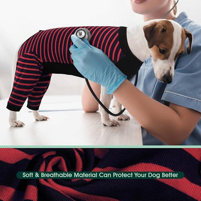 Kuoser Dog Recovery Suit with Anti Licking Rear Leg Sleeve, Red L | Abdominal Dog Surgical Suit with Pants Cover Protect Wounds, Dogs Elbow Protector Soft Pet Surgery Onesie Cone Alternative