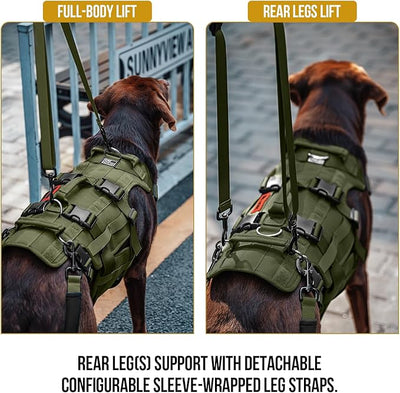 OneTigris Dog Lift Harness for Large Dogs, Dog Hip Support Brace, Full Body Lifter with Handles Invictus Multifunctional Mobility Assistance Vest for Back Legs (Green, Medium)