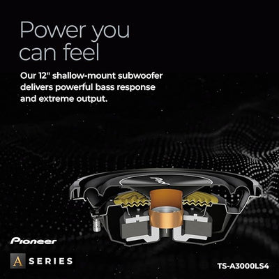 Pioneer A-Series TS-A3000LS4 12” Subwoofer – 1500W Max, Shallow-Mount Design, Deep Bass in Tight Spaces, Compact, Slim, Truck/Car Subwoofer
