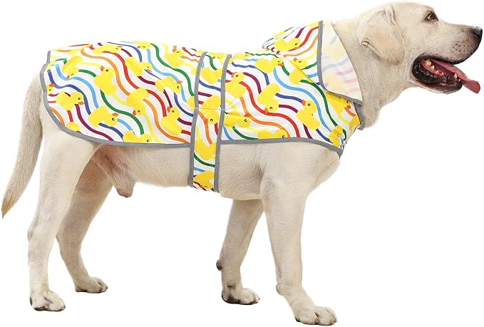 Dog Raincoat for Large Dogs Waterproof Jacket Hooded Rain Coats with Reflective Strips Leash Hole & Poncho Adjustable Fit (Rainbow,XL)