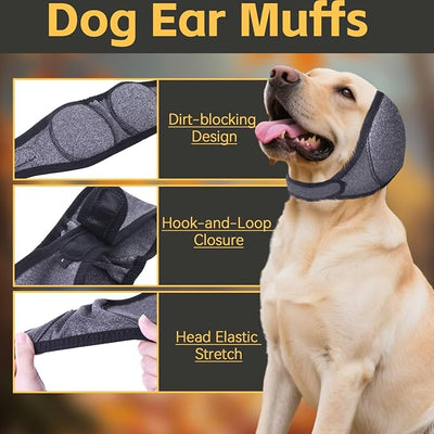 Dog Ears Cover, Dog Ear Muffs Noise Protection, Adjustable No Shake Ear Wrap Comfortable Quiet Dogs Calming Hood Blow Drying Headband Wraps (Grey, Large(Head Circle: 18"-24"))