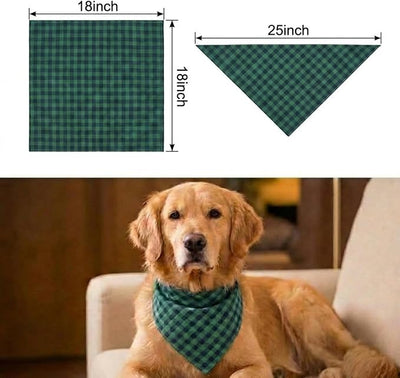 Cotton Linen Dog Bandanas 1 Pack, Plaid Checkered Bandana for Large Dogs, Soft Breathable Classic Dog Apparel & Accessories (Green Plaid, Large)
