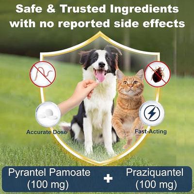 7-Way Dewormer for Medium & Large Dogs, Cats, and Kittens, for All Worms, Tapeworms, Roundworms & Hookworms, Gentle on Stomach, 30 Tablets