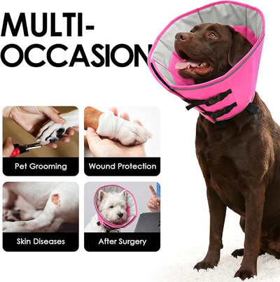 AOFITEE Soft Dog Cone Collar, Adjustable Dog Cones Alternative for Small Dogs, Cone for Dogs to Stop Licking, Elizabethan Recovery Cones After Surgery with Quick Release Buckle(PinkGrey,Small)