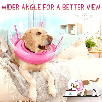 2-in-1 Soft Inflatable Dog Cone Collar Alternative with Enhanced Anti-Licking Guard Shield, Dog Collar After Surgery, Adjustable Recovery Cones for Large Medium Small Dogs and Cats(Pink, XL)