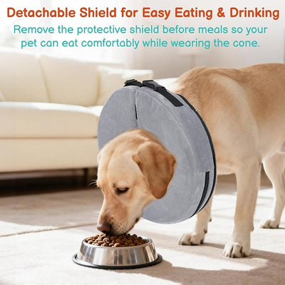 Sponge Dog Cone After Surgery, No Inflation Required Dog Donut Collar to Stop Licking, Inflatable Cone Alternatives for Medium Pets, Soft Recovery Collar with Protective Shield (Grey, M)