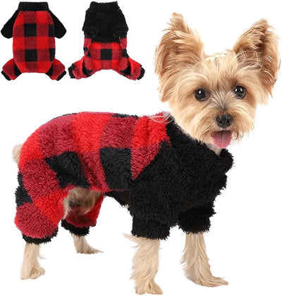 Sebaoyu Christmas Dog Pajamas for Small Dogs, Fleece Dog Sweater, Winter Cute Tiny Clothes Outfit Puppy Clothes Pet Jumpsuits Chihuahua Yorkie Cat Clothing,Red,Small