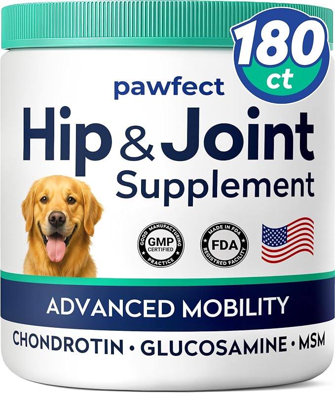 Advanced Glucosamine Dog Joint Treats, Mobility, Chicken Flavor, 180Ct | Vet-Approved. Made in USA. Joint Support w/Chondroitin, MSM, Omega-3. For Picky Eaters. Joint Pain Relief, Advanced Formula